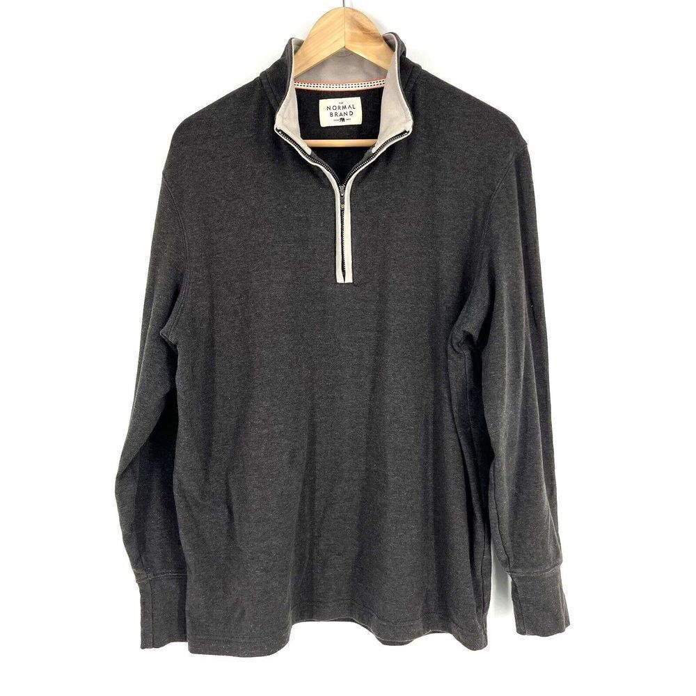 The Normal Brand Sweater Size Large Mens Gray 1/4 Zip Pullover Mock Neck Stretch